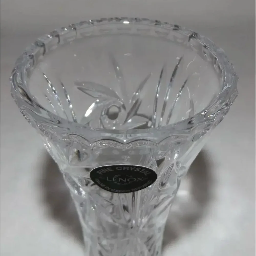 Lenox Cut Lead Crystal Star Pattern Bud Flower Vase 6” Tall Czech Vintage Gift